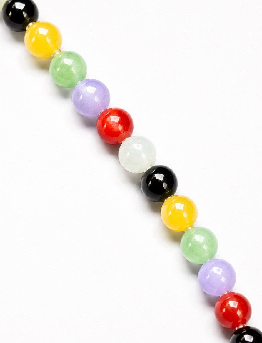 14K Gold Multicolor Jade Bead Necklace 16” Estate Gemstone Strand PJS