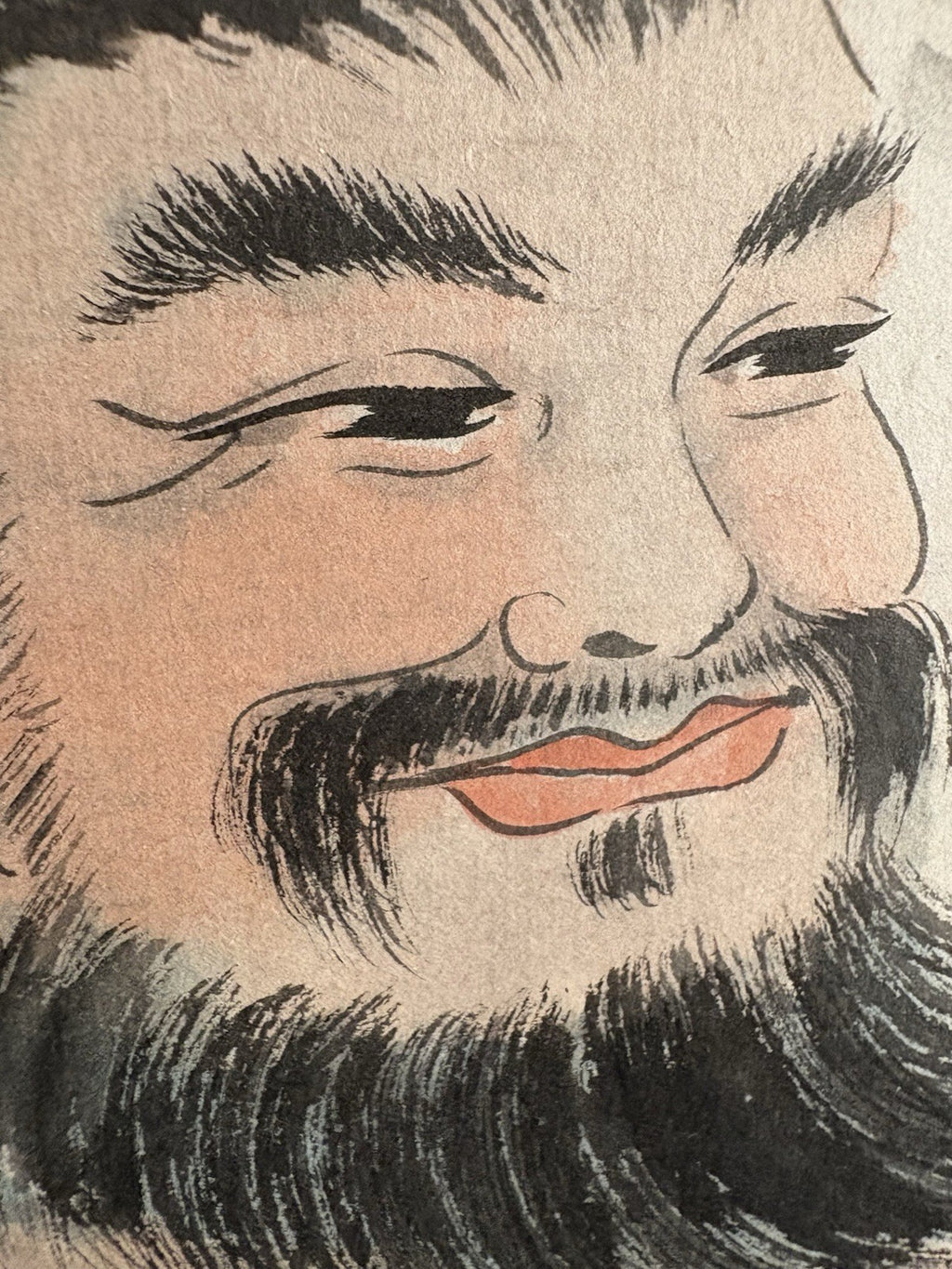Antique Asian Scroll Painting of a Fisherman- Ink, Color & Calligraphy