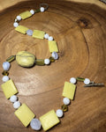 17” Beaded Necklace Yellow Stone, Blue Chalcedony & Sterling Silver Toggle