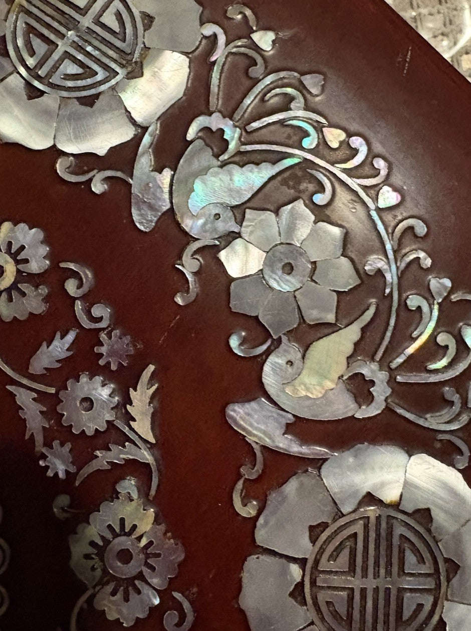 Vintage Chinese Lacquer Mother of Pearl Inlay Wedding Candy Box 11.5”