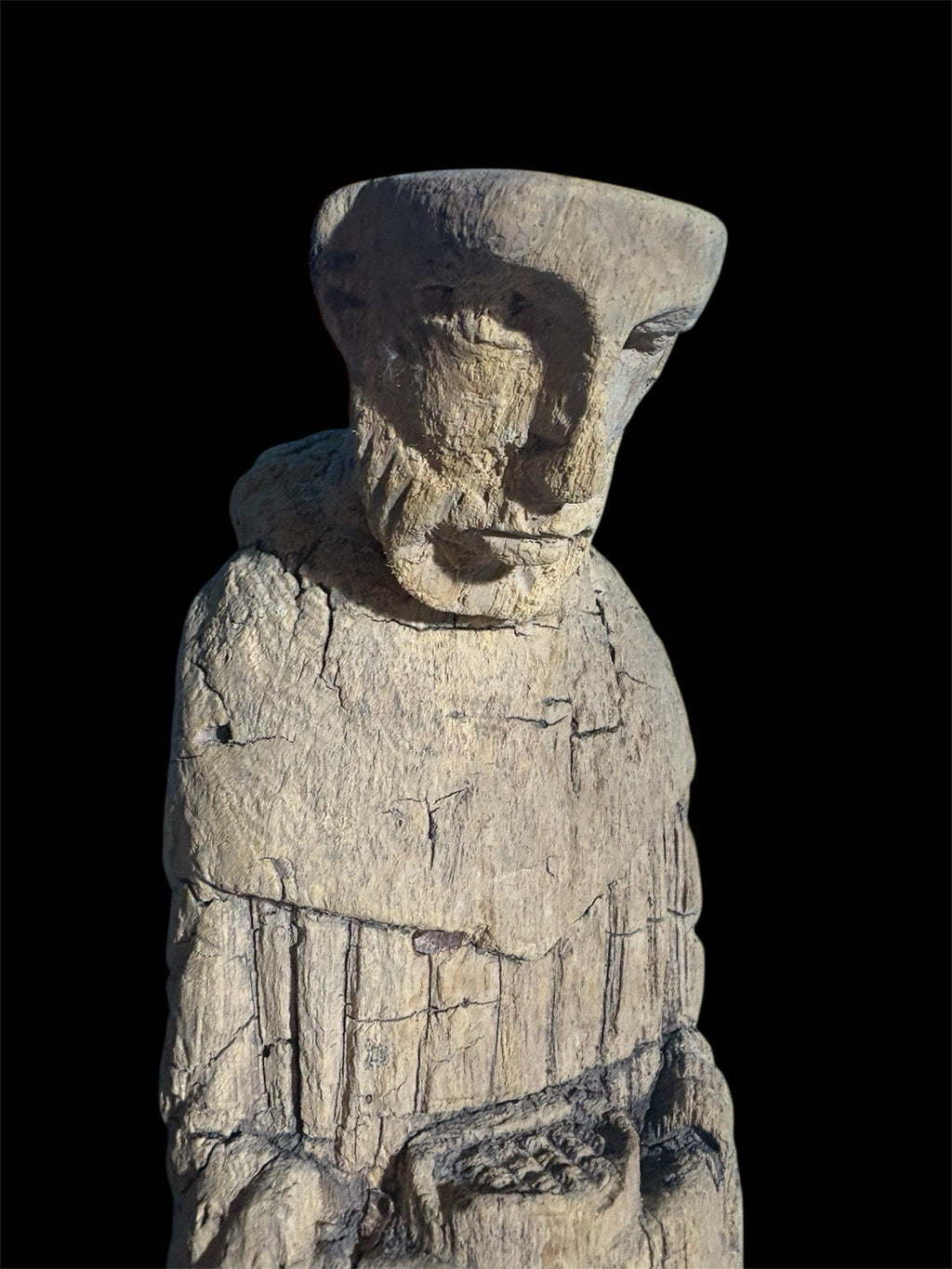 Rare Spanish Colonial Santos Monk Statue Carved Wood Franciscan 16th C