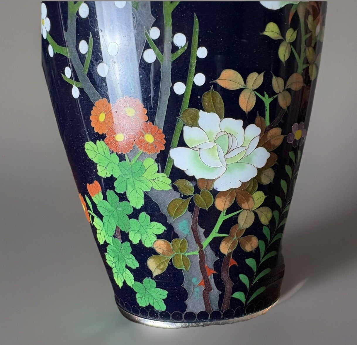 Old Cobalt Blue Japan Vase Bird Blossom Branch Cloisonné 9.5” See Pics Damage