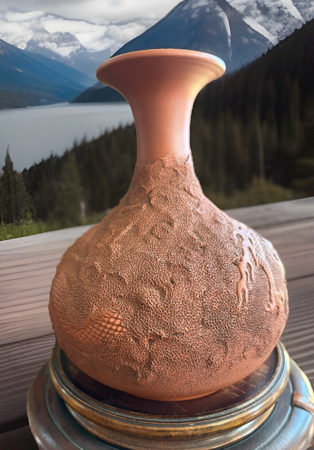 JAPANESE MOLDED RED  POTTERY JAR, MEIJI PERIOD 6.5” Tall