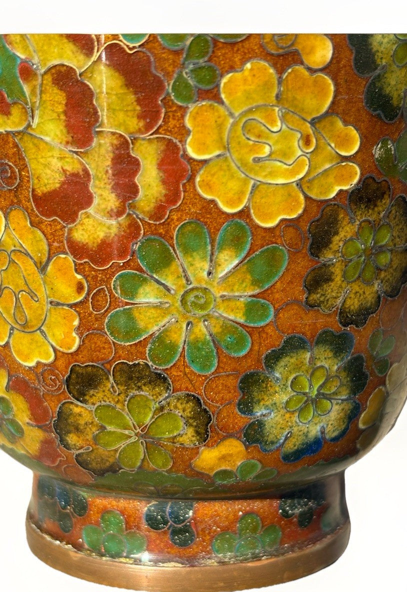 3 Piece Set of Fine Antique Chinese Cloisonne Vases & Bowl