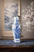 Rare Qing Dynasty Blue White Hexagonal Vase Bird Plum Blossom 1700s China