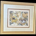 Linda Denison Mixed Media Collage Gold Leaf Art Framed Classical Scene