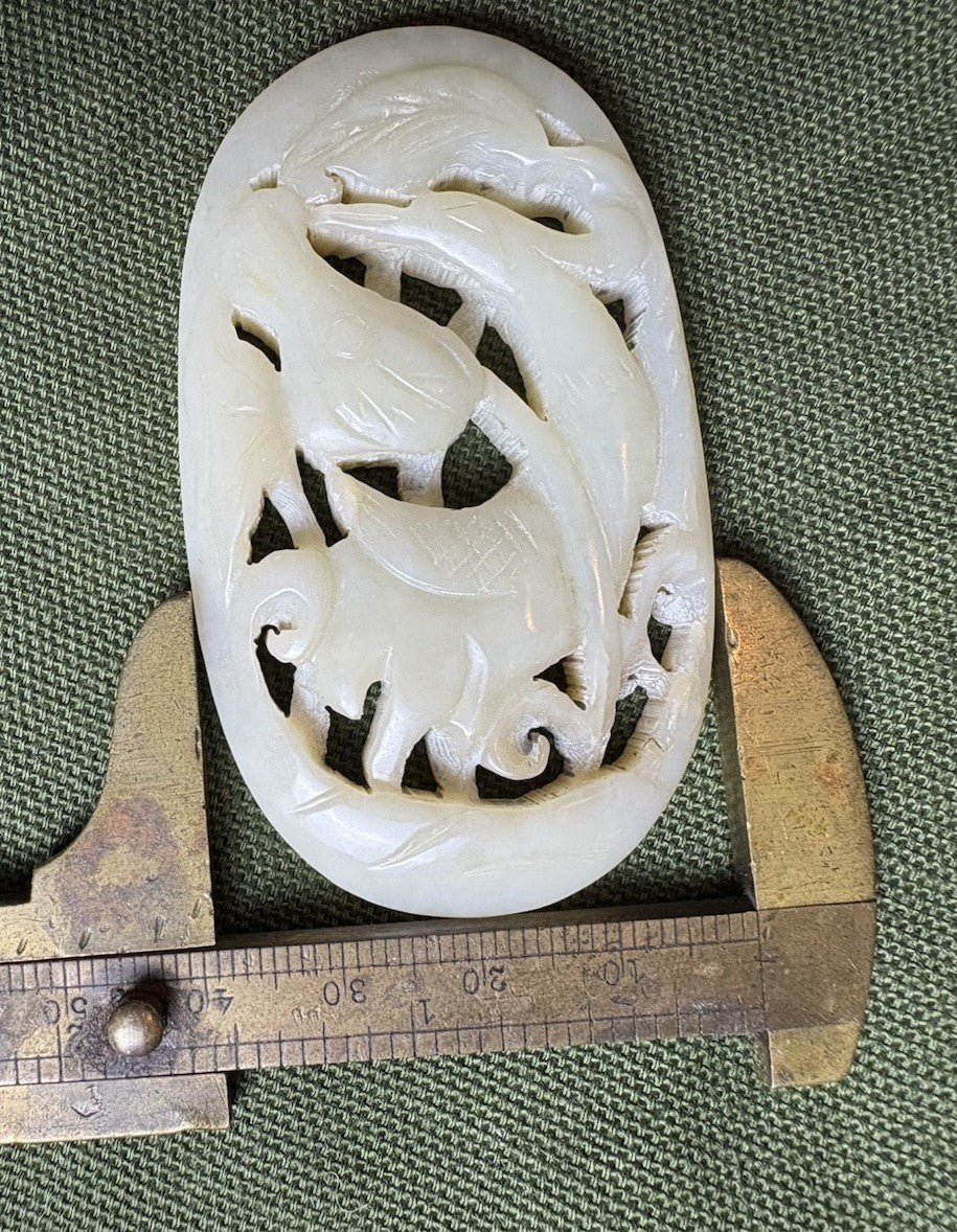 Antique Qing Dynasty White Jade Phoenix & Horse Plaque – Symbol of Virtue 33 Gr
