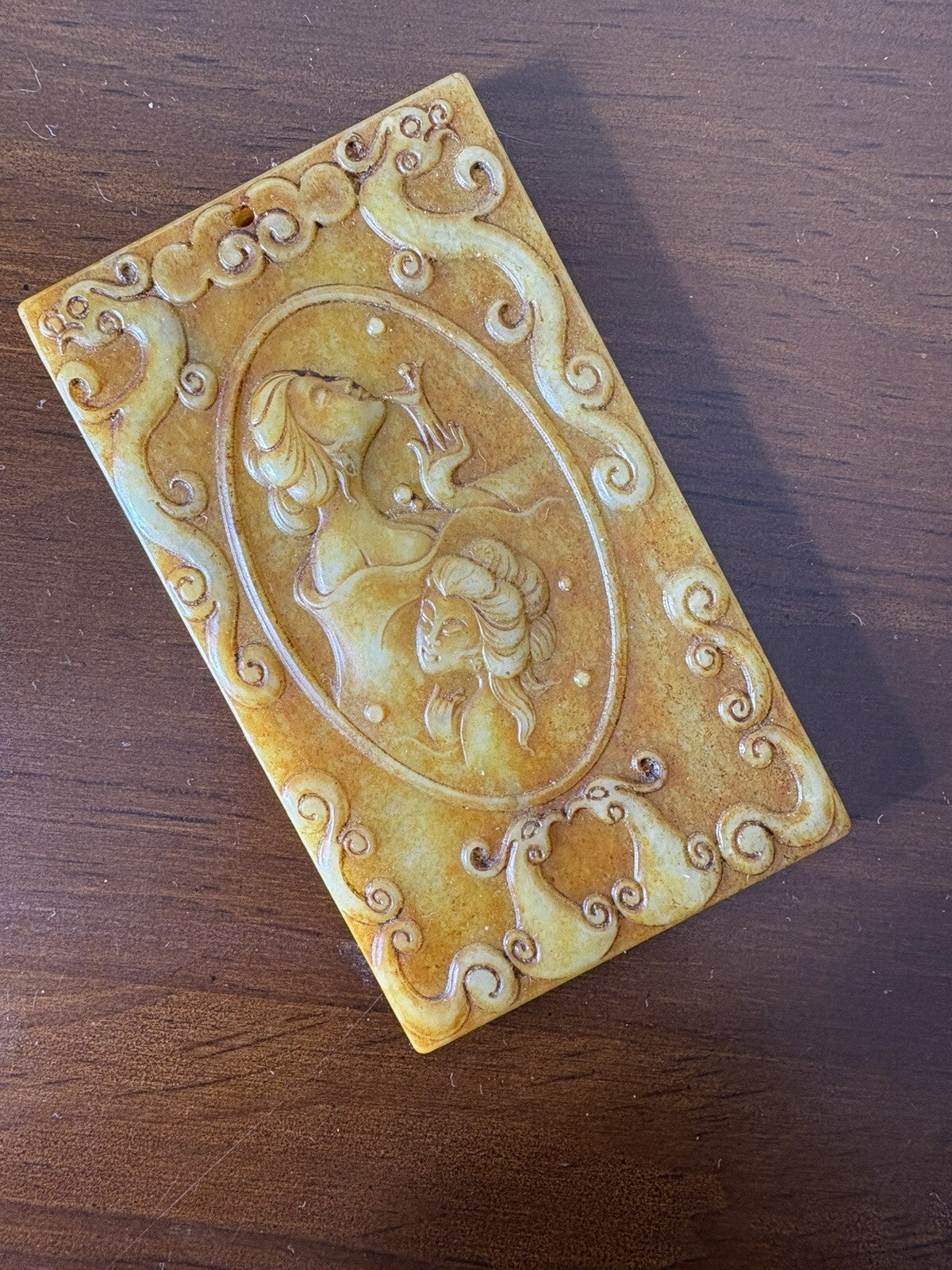 Qing Dynasty Yellow Jade Poetic Plaque – Double-Sided Carving of Beauty & Verse