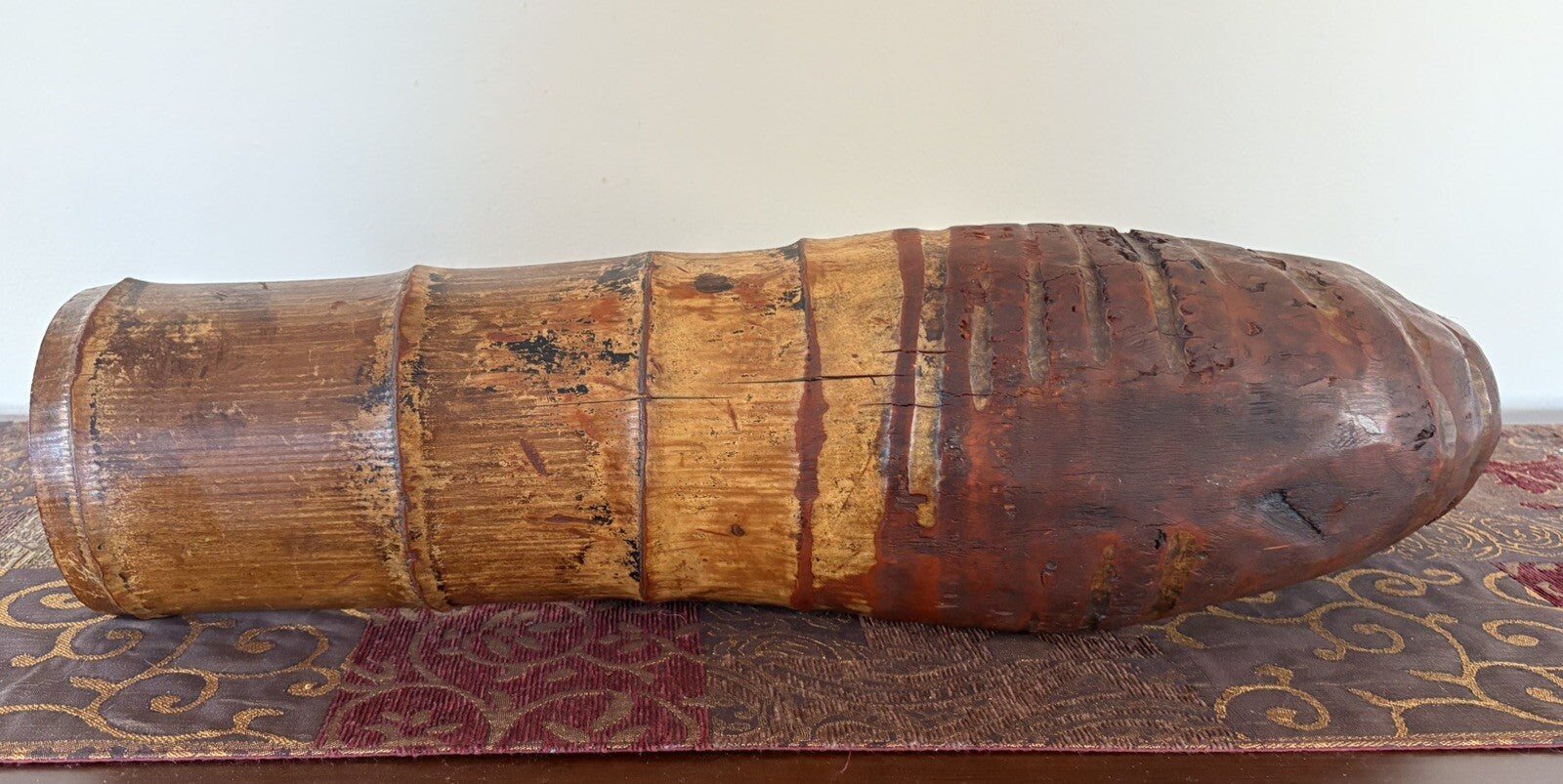 Large Antique Chinese Bamboo Carved Asian Man On Boat Incense Burner
