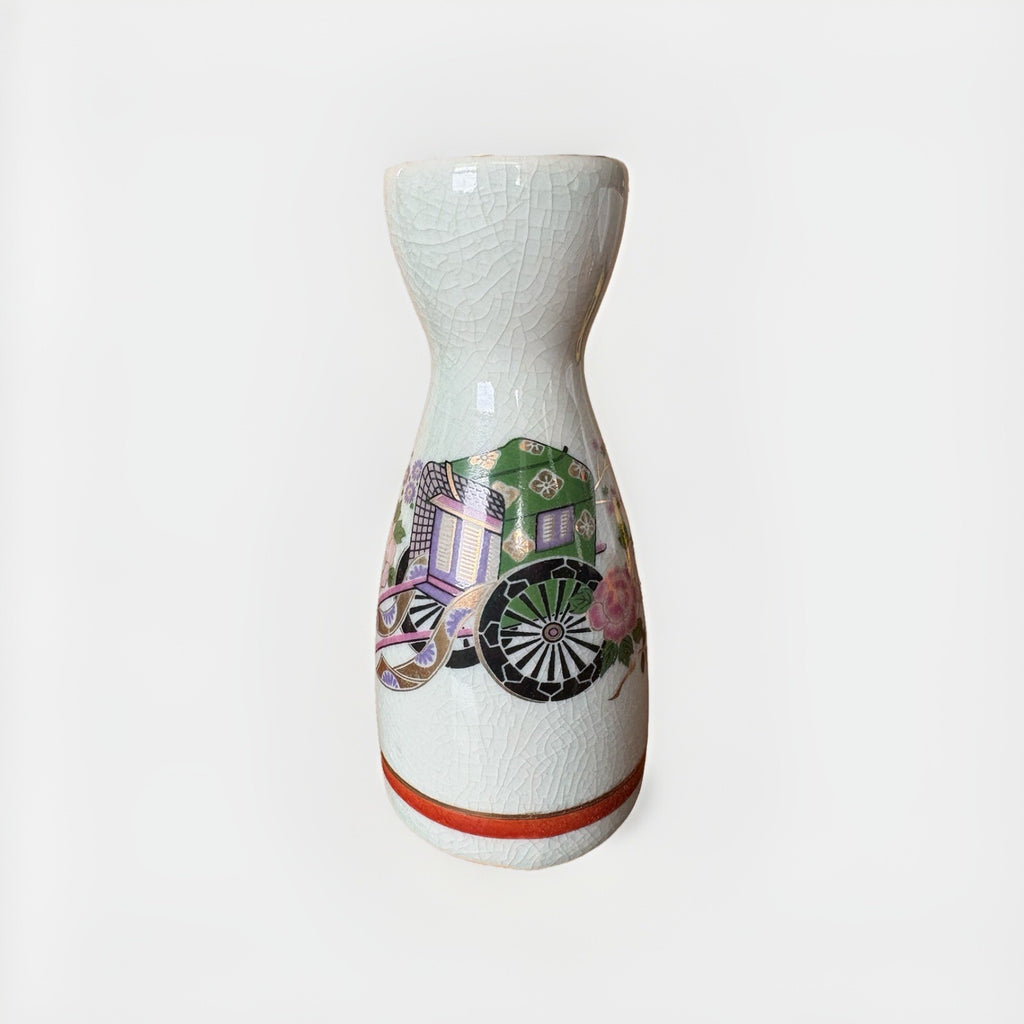 Vintage Japanese Saki Pourer/Decanter With Carriage And Flowers Design