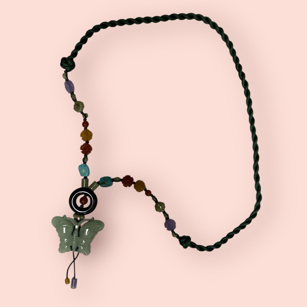 Vintage Aventurine Jade/butterfly/Coloured Stone /necklace