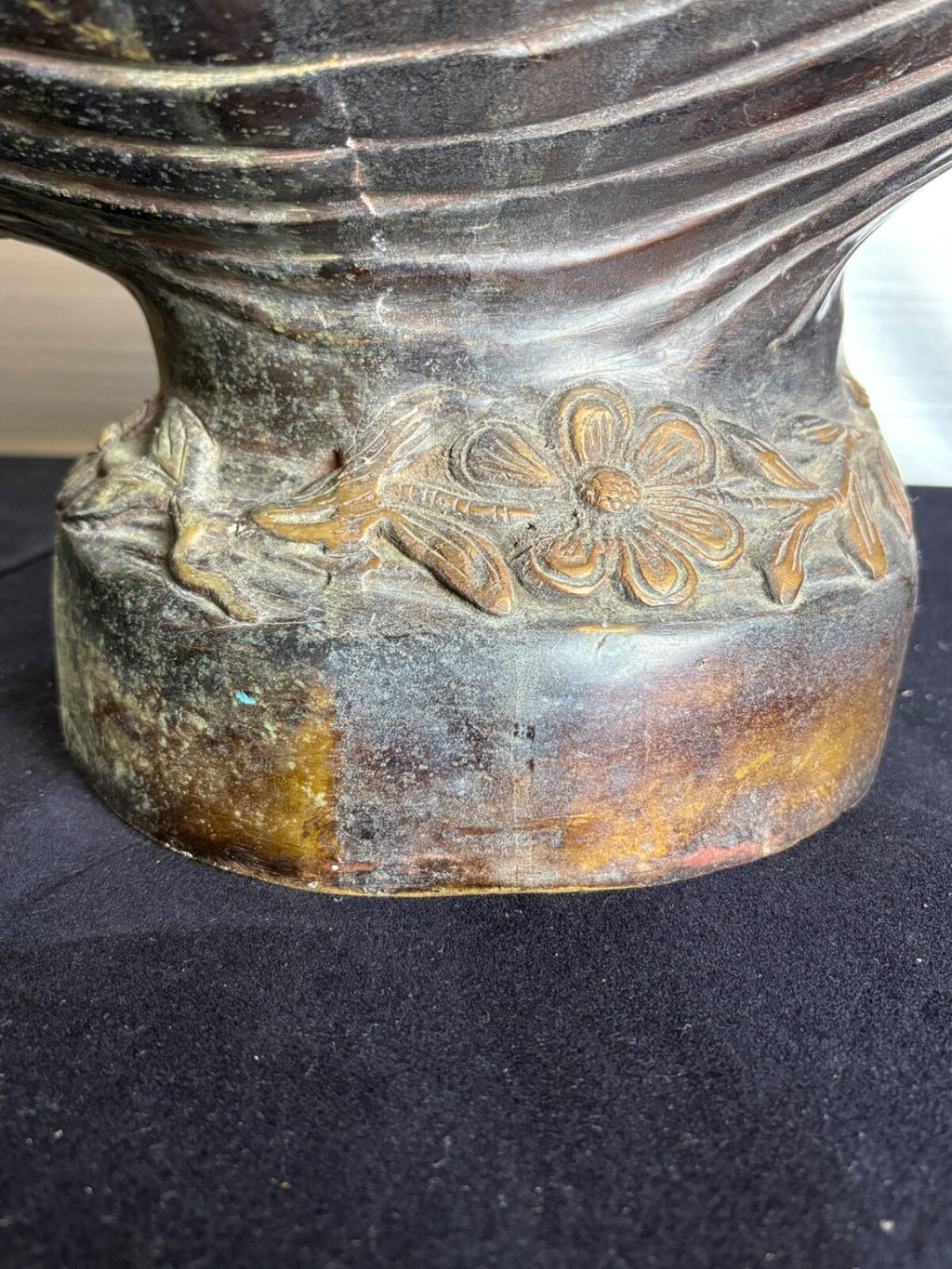 Antique Bronze Art Nouveau Figural Vase Putti Cherubs Floral Relief 20” Tall