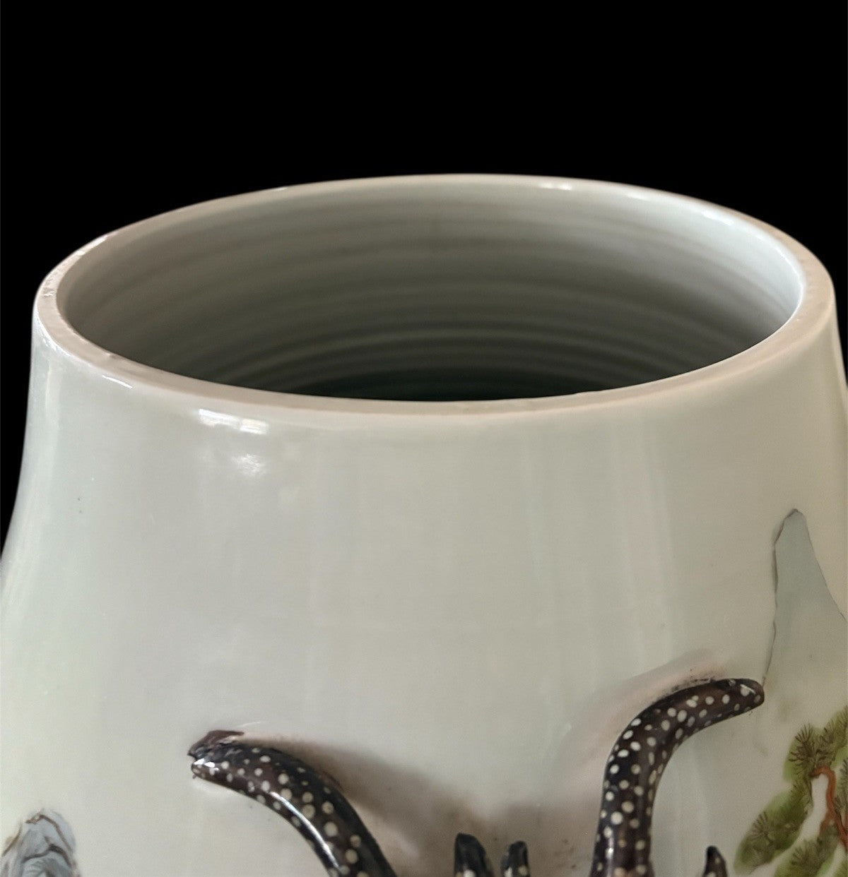 Antique Chinese Famille Rose Deer & Pine Vase Qianlong Mark Late Qing 18”
