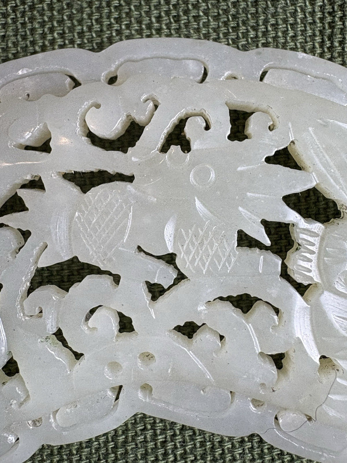 Antique Openwork Jade Plaque with Scholar and Floral Motifs 28grams 18thc
