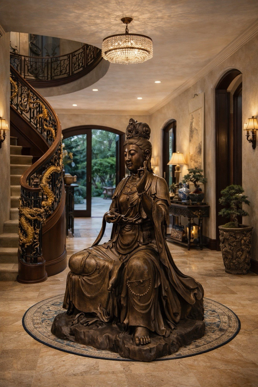 Monumental 5ft Chinese Bronze Guanyin Statue, Ming Xuande Mark, Gilded Robes 19c