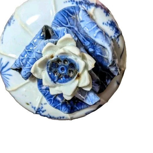 Rare 19thC Victorian Blue White Porcelain Pitcher Floral Relief Teapot Antique