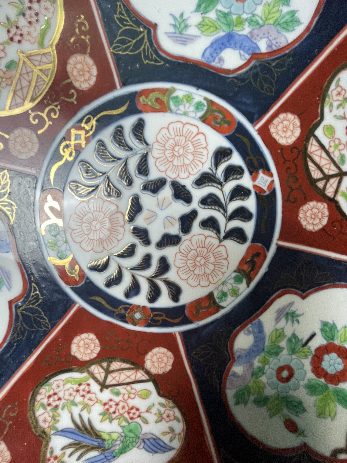 Japanese Imari Porcelain Plate Blue Red Gold Floral Hand Painted Antique
