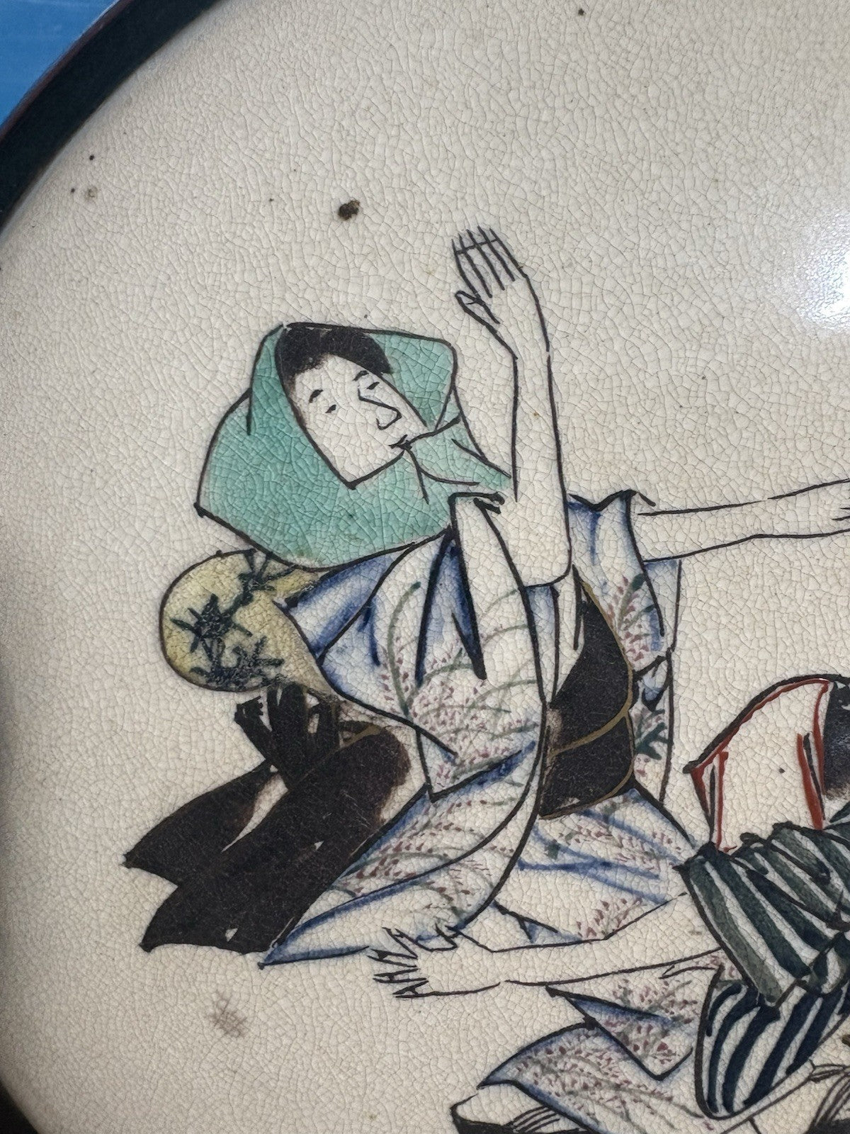 Antique Japanese Satsuma Revival Moon Flask Vase Hand Painted Figures