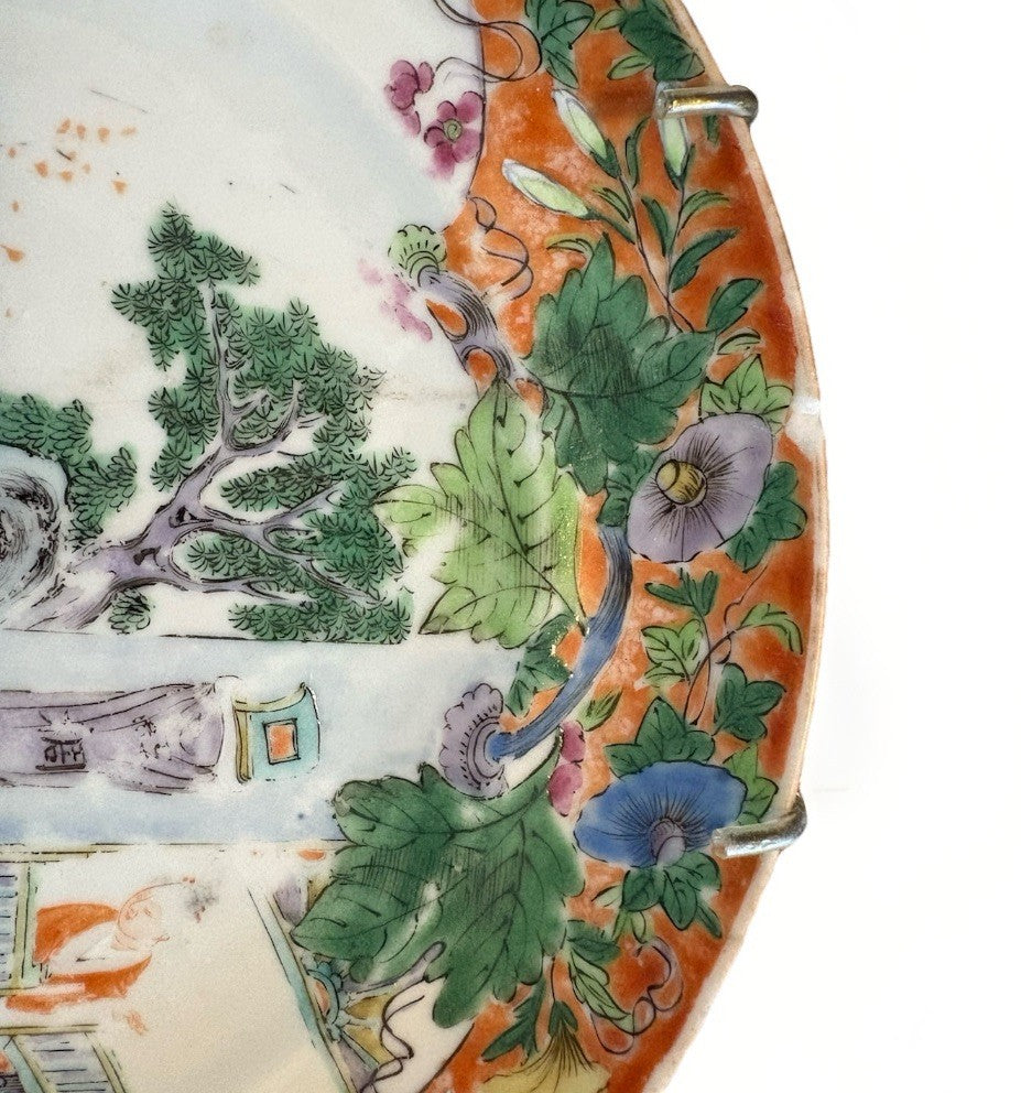 Pair Antique Chinese Famille Rose Figural Plates Qing 8”