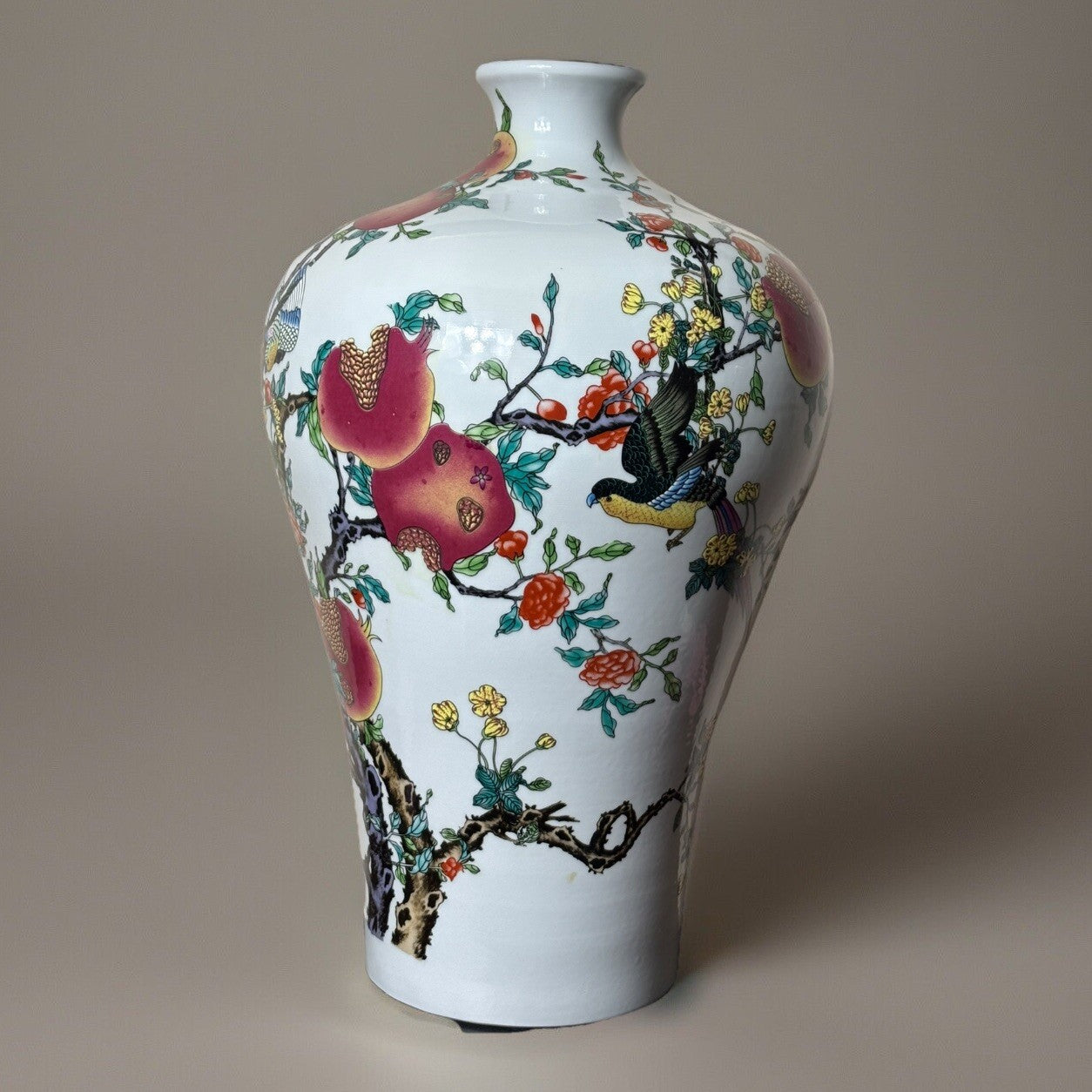 21.5” Chinese Large Floor Vase Floral Bird Scenes With Pomegranate