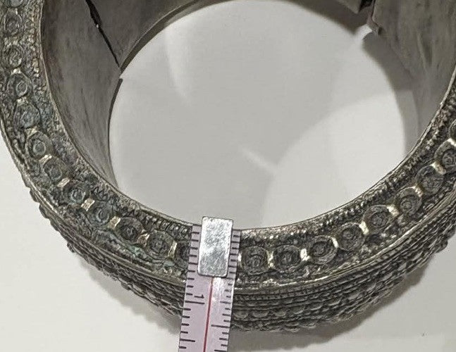 19th C Antique Ottoman / Berber Silver Hinged Tribal Cuff Bracelet