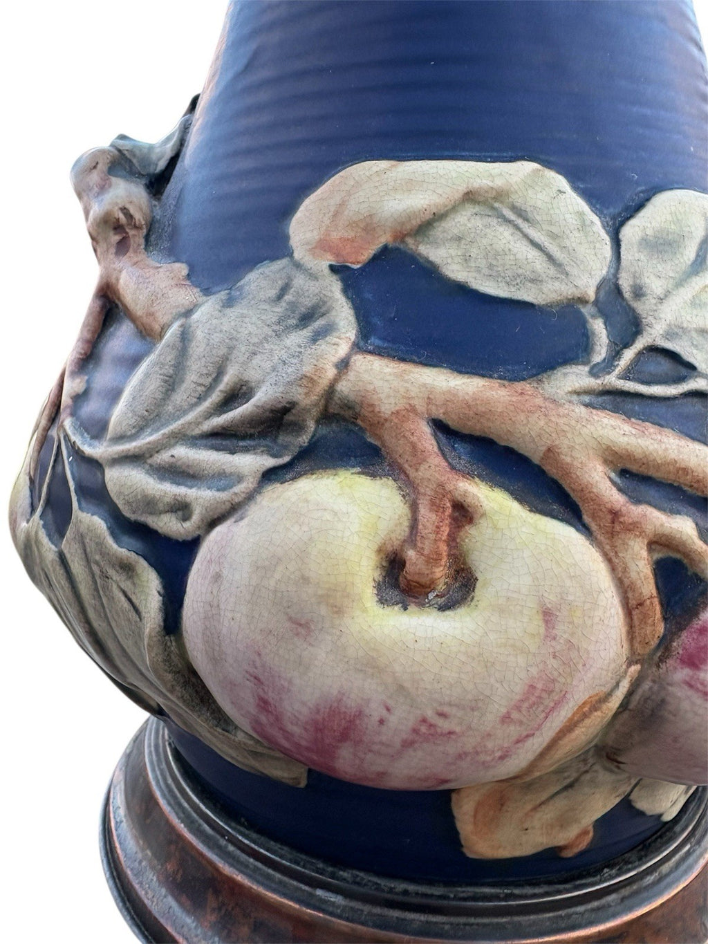 Antique Weller Baldin Apple Pottery Lamp Base