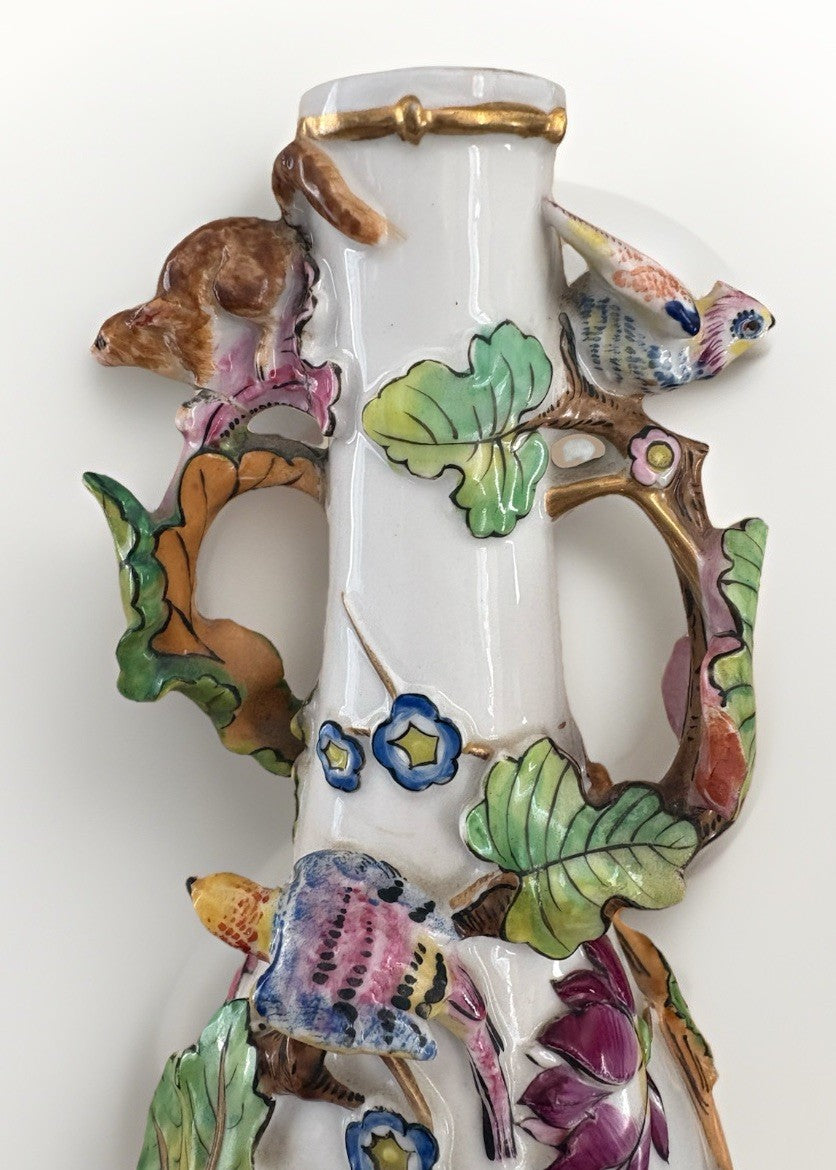 Antique Continental Porcelain Vase Figural Birds Squirrels Gilt