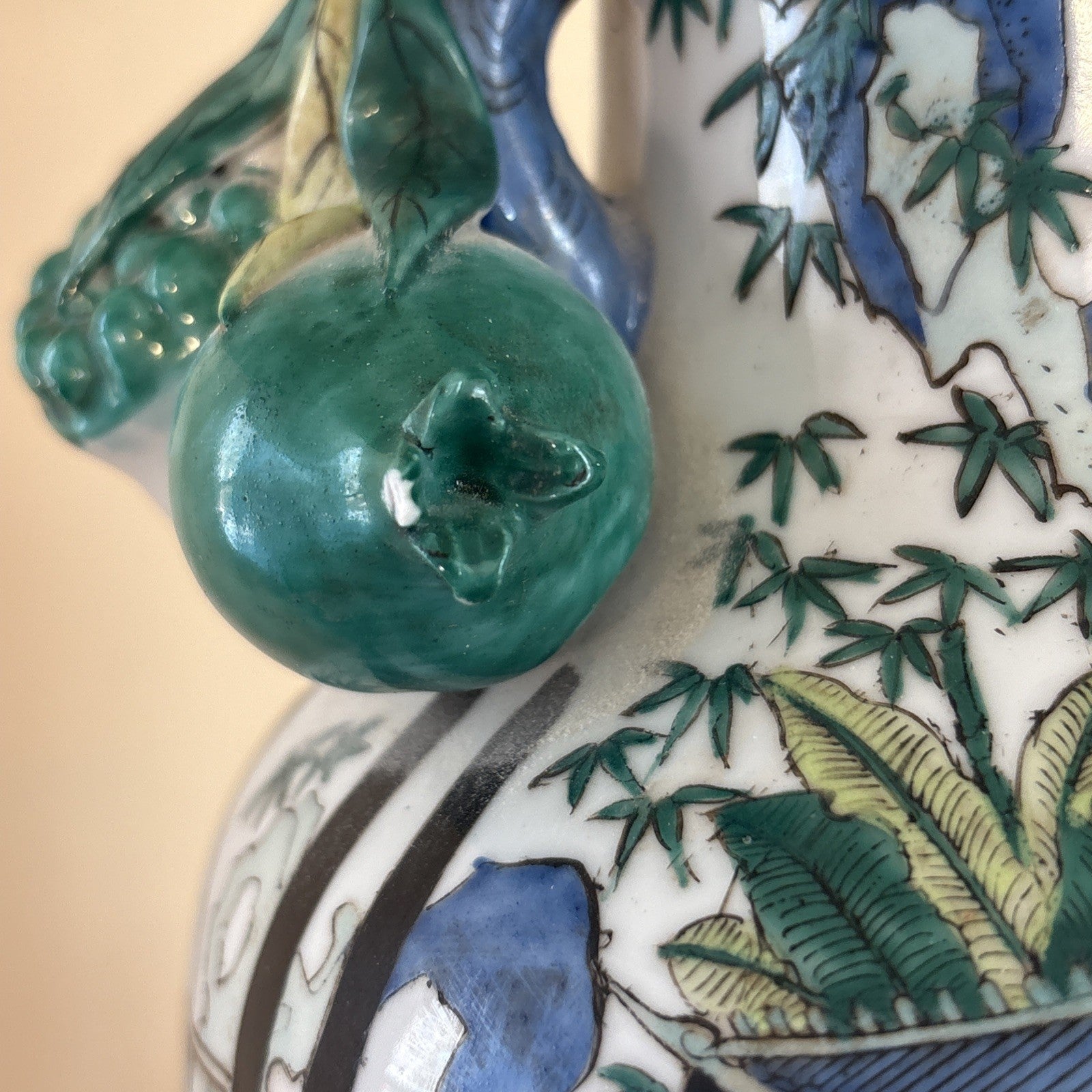 Antique Chinese Famille Rose Porcelain Figural Table Lamp w/ Relief Flowers 29”