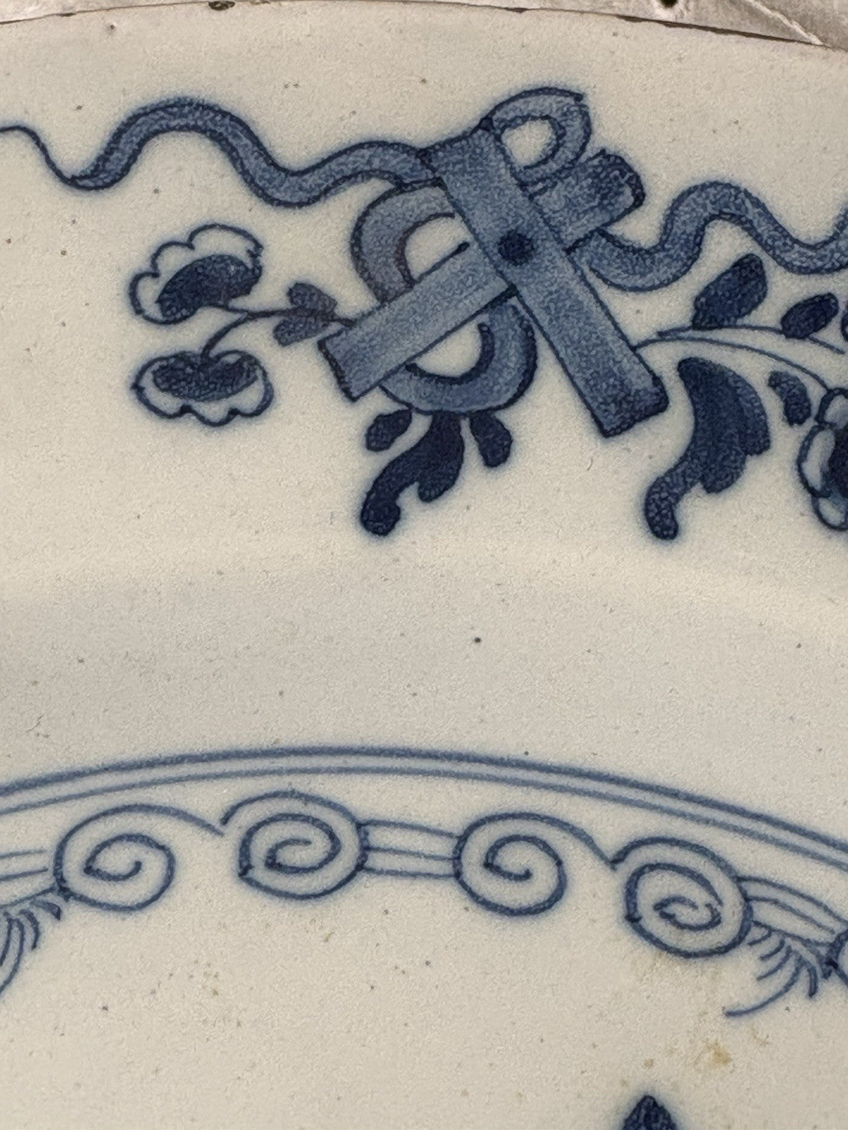 Antique Chinese Blue & White Basket of Flowers Charger 19th C. Qing 14.5”