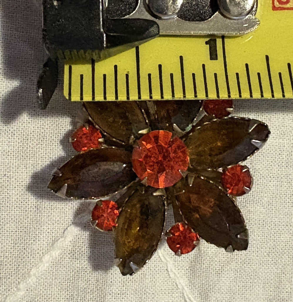 Judy Lee Vintage Amber and Red Flower Clip-On Earrings