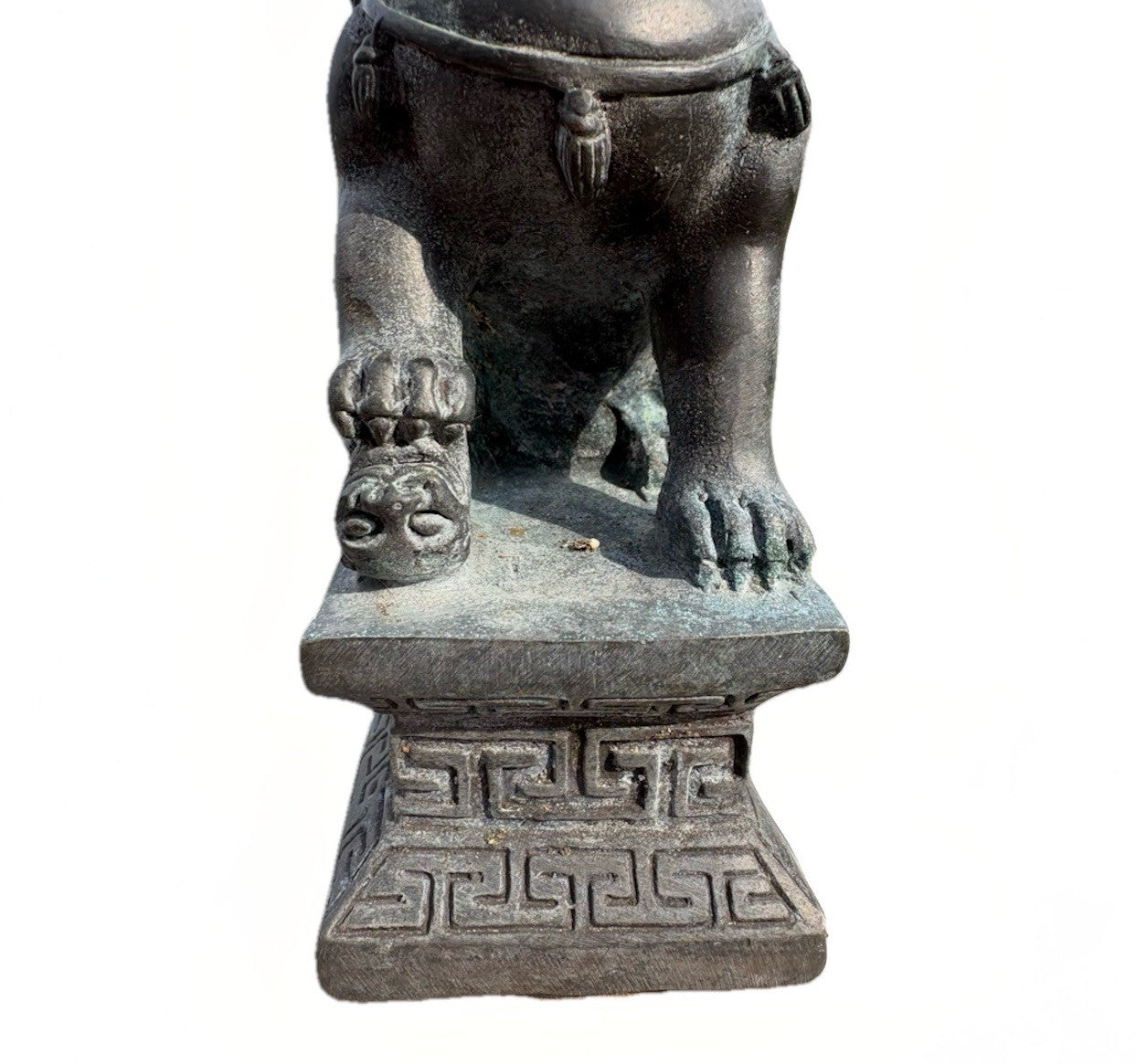 Vintage Chinese Foo Dog Guardian Lion Pair Bronze Brass Statue Feng Shui