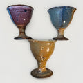 Signed Edwards Studio Pottery Goblet Set Of 3 Volcanic Glaze Artisan Cups