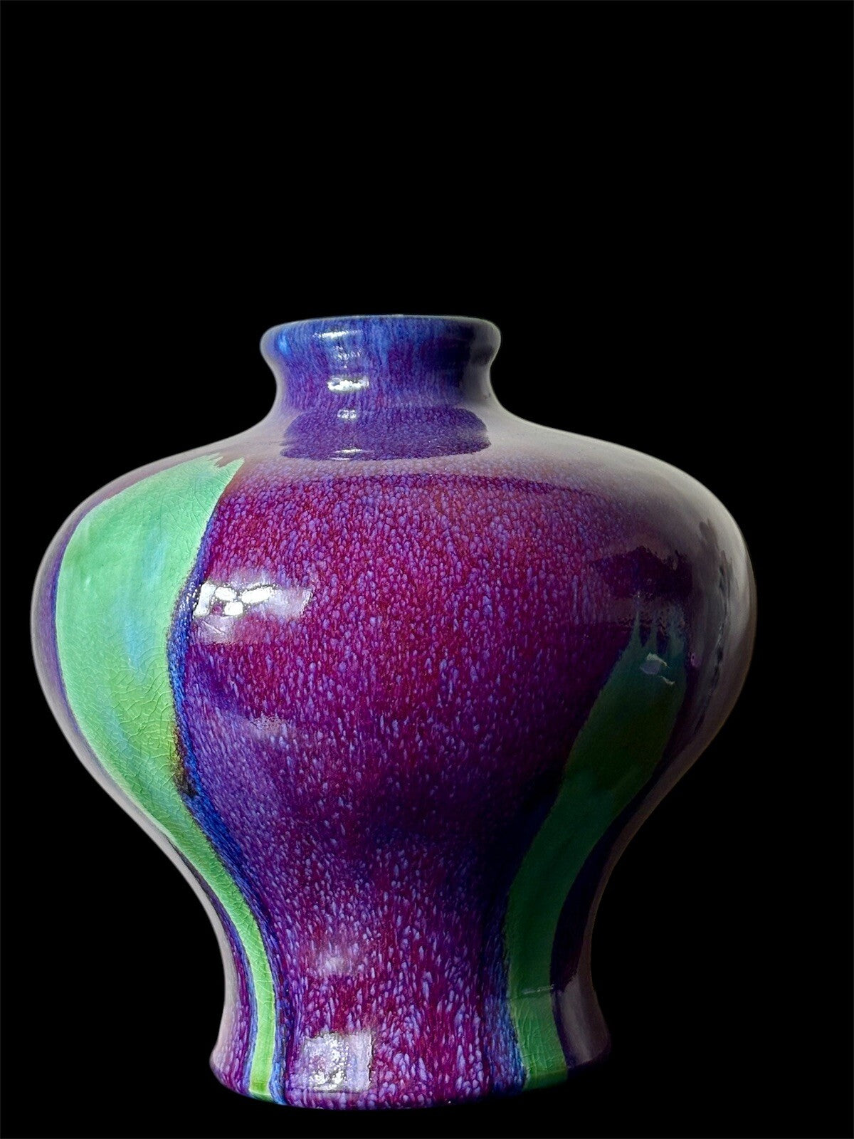 Unique Chinese Flambé Meiping Vase Blue/Purple/green/red 15”tall