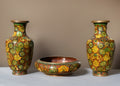 3 Piece Set of Fine Antique Chinese Cloisonne Vases & Bowl