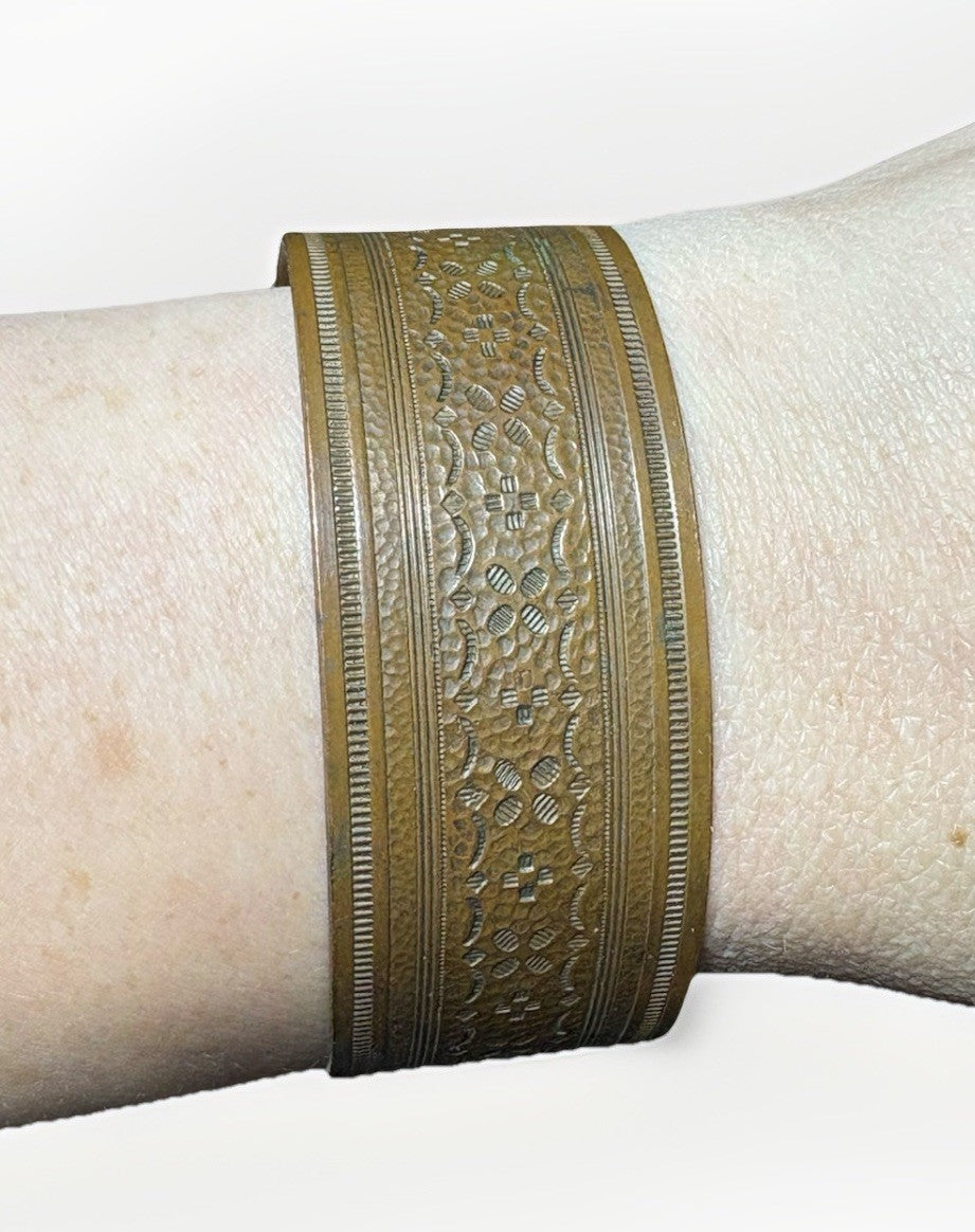 Vintage South Western Solid Copper Abstract wide Cuff Bracelet