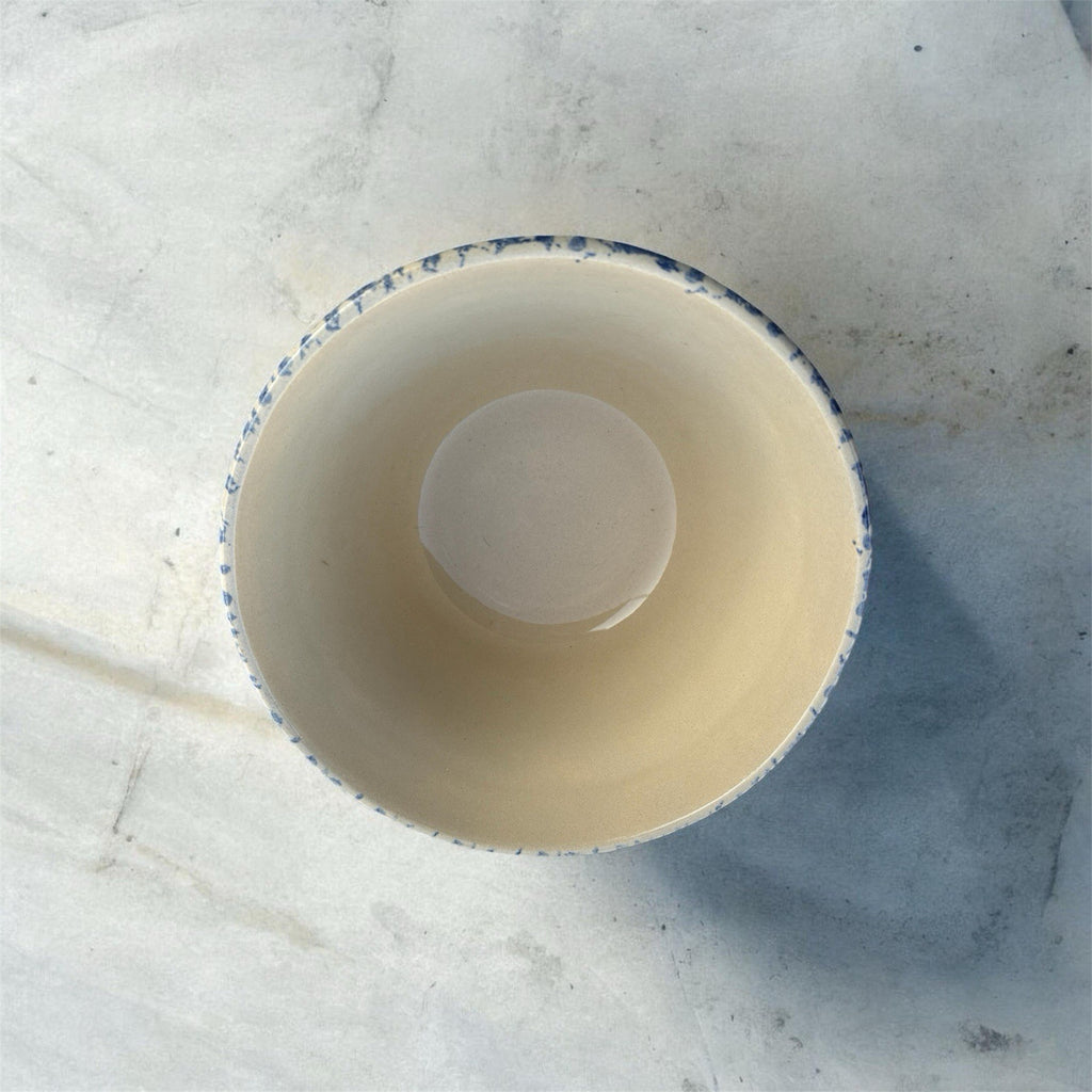 Vintage RRP Roseville Ohio 12” Blue Spongeware Stoneware Mixing Bowl USA