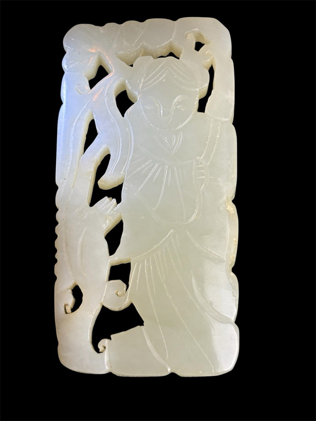 Antique Old Chinese  Natural White Carved Double Sided Plaque