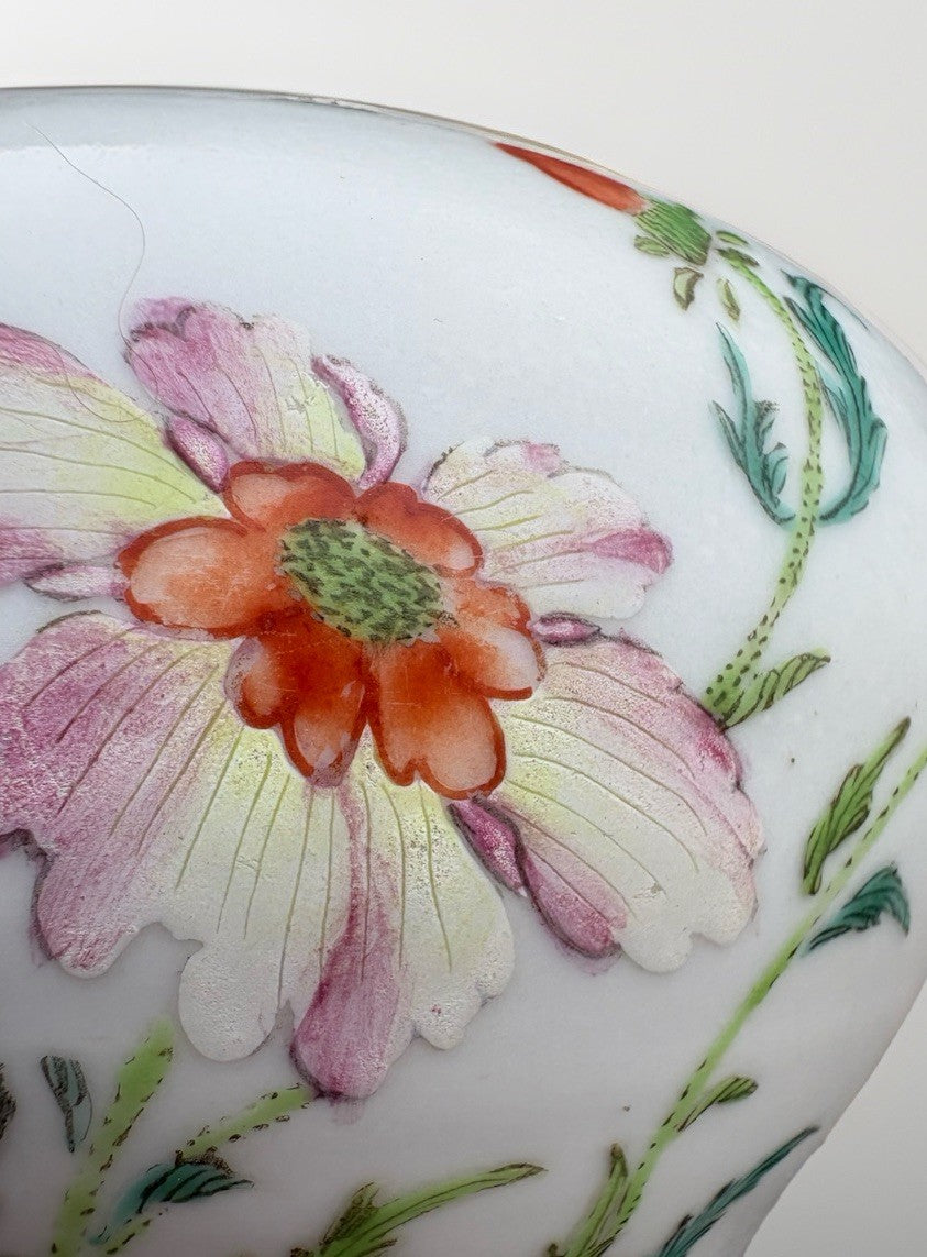 Antique Chinese Hand Painted Porcelain Scholar Vase Floral Republic Era