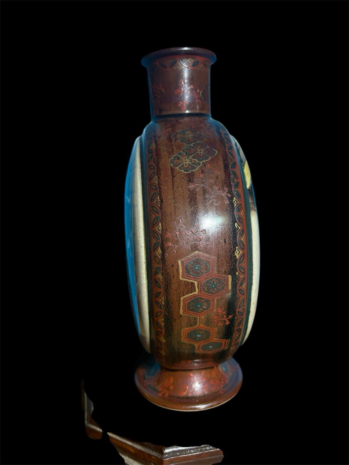 Antique Japanese Satsuma Revival Dragon Moon Flask Vase Signed