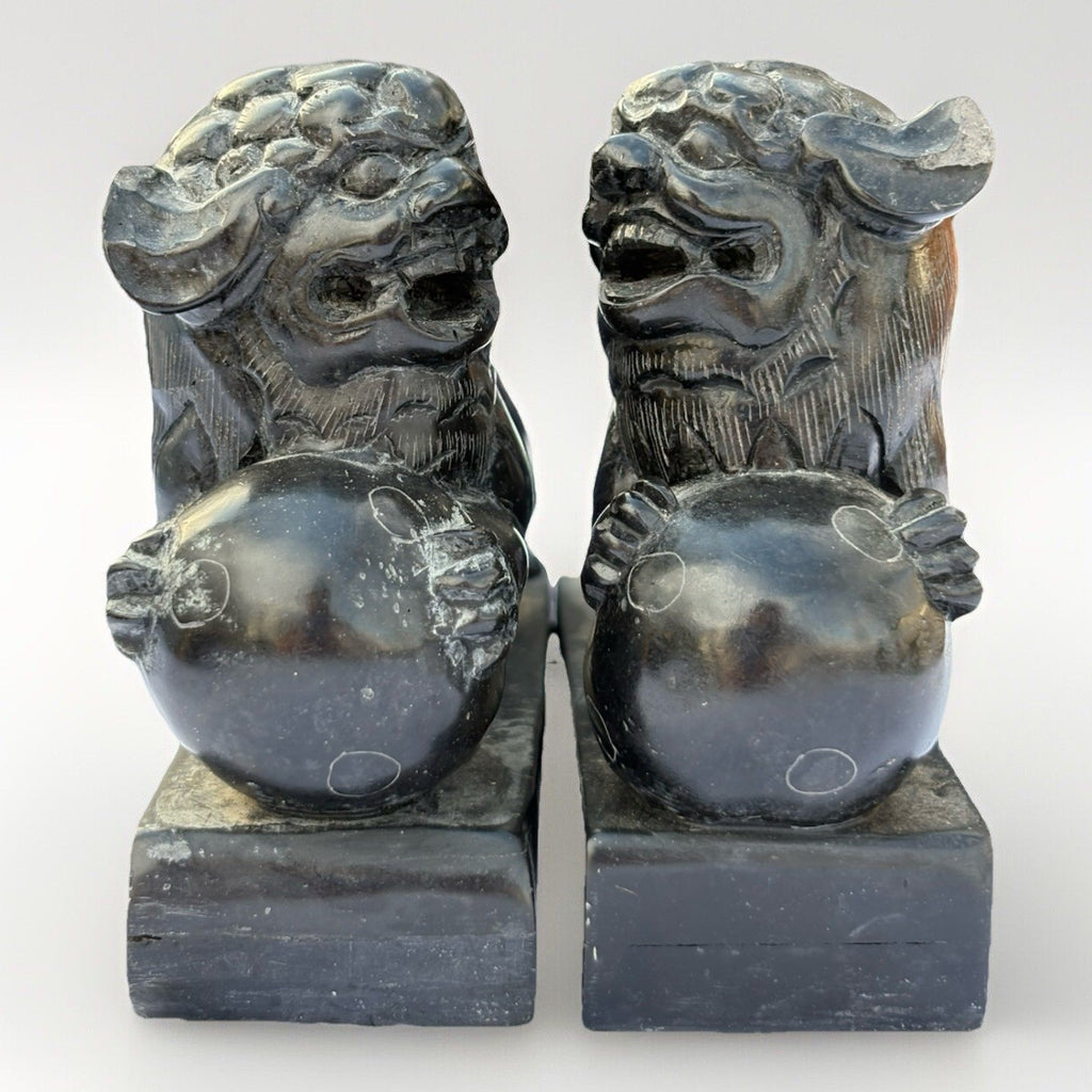 Vintage MCM Hand Carved Stone, Pair of Foo Dogs
