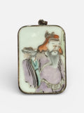 Vintage Chinese Hand Painted Porcelain Scholar Pendant 925 Sterling Silver