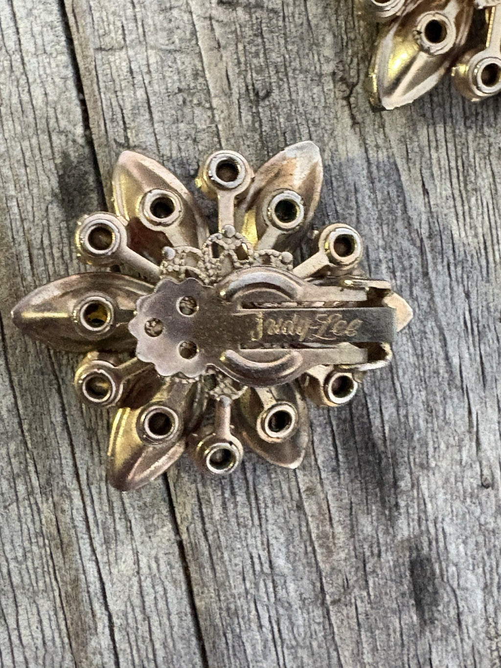 Judy Lee Vintage Amber and Red Flower Clip-On Earrings