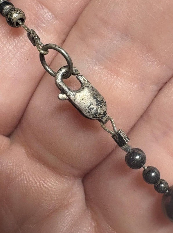 Vintage Sterling Silver 925 Dark Gray Freshwater Pearl Necklace 11” Child
