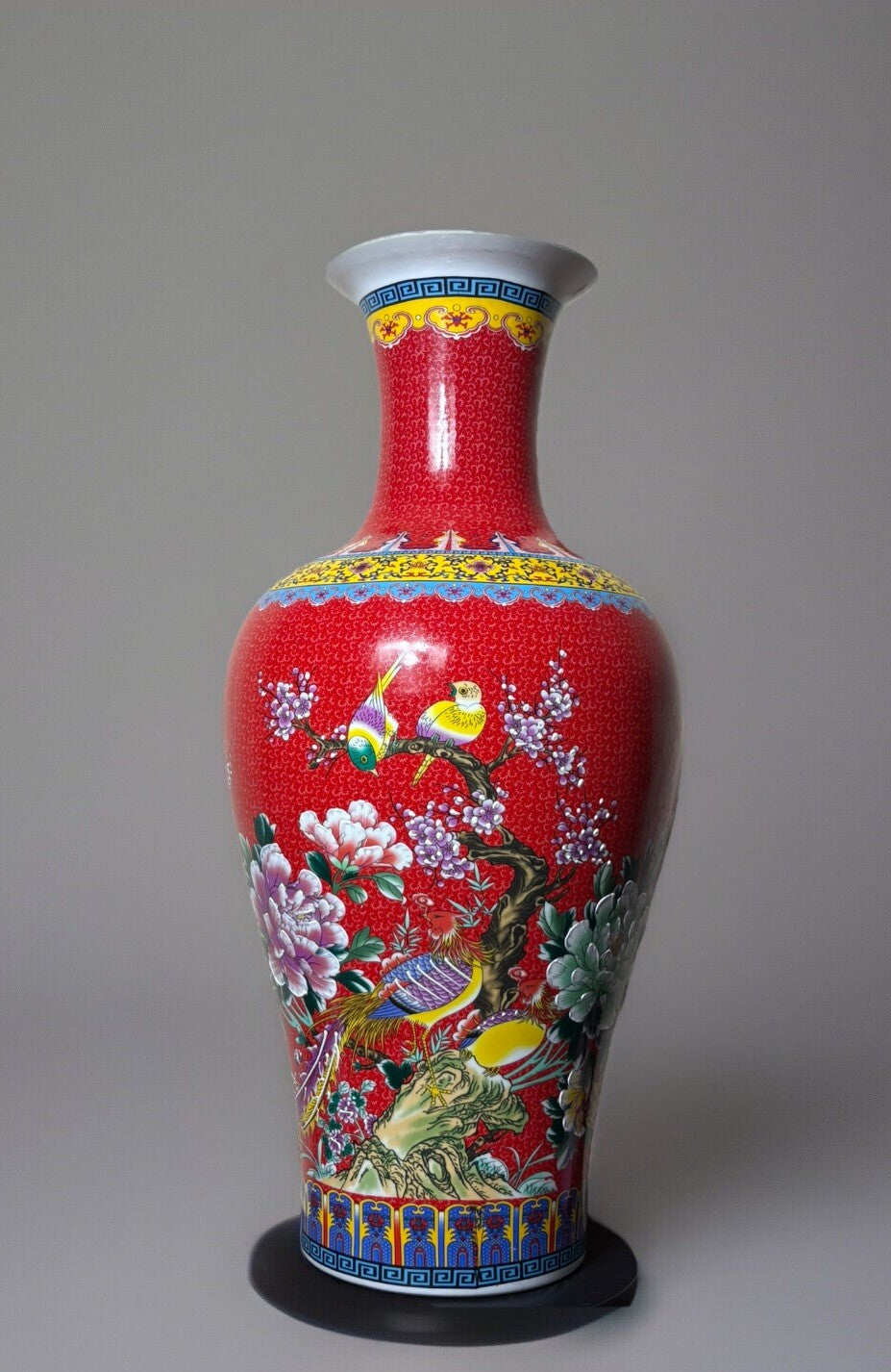 27” Chinese Large Floor Vase Floral Garden Flower Scenes With Birds