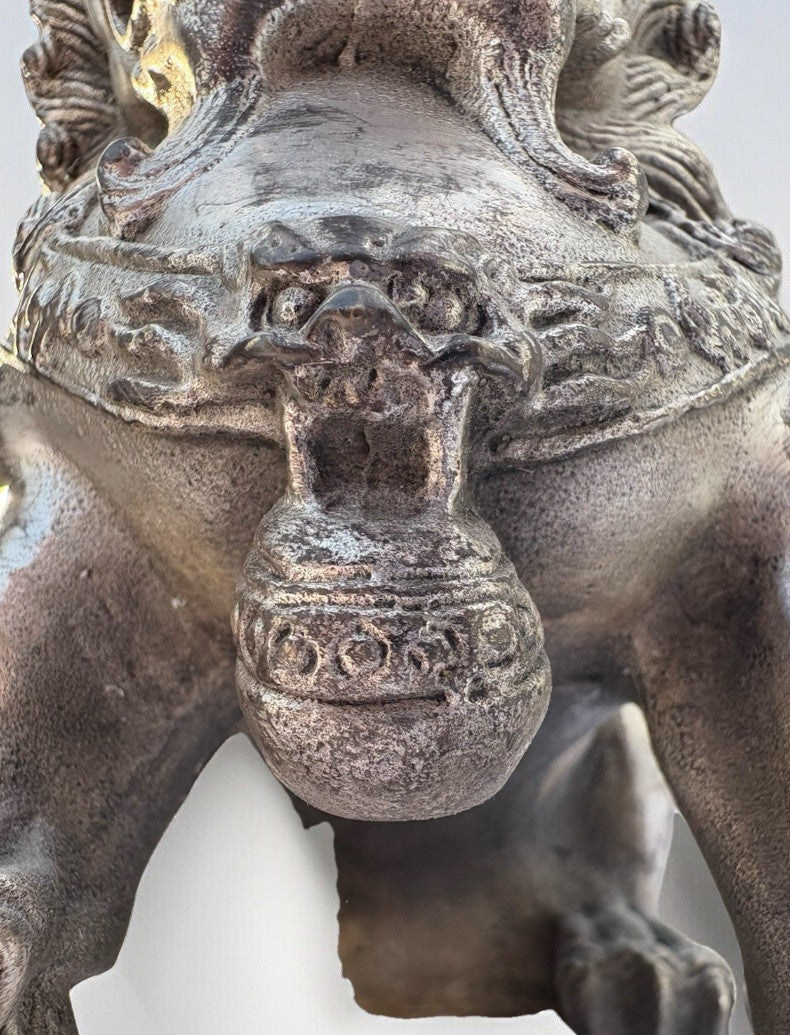 Vintage Metal FOO DOGS: Pair of Heavy Metal Foo Dog. 6”x4”x3”