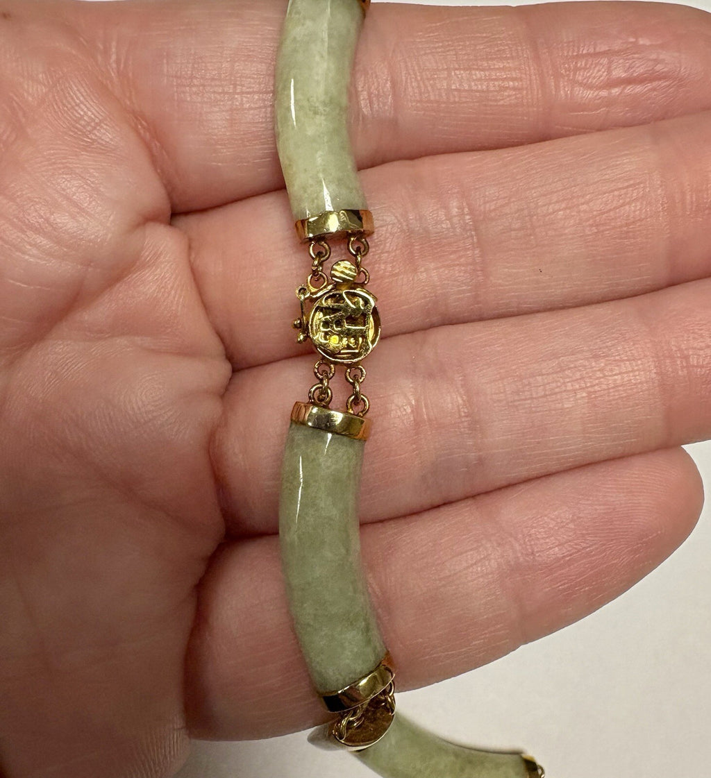 14K Gold & Celadon Jade Necklace – Vintage 17” Oriental Filigree Elegance