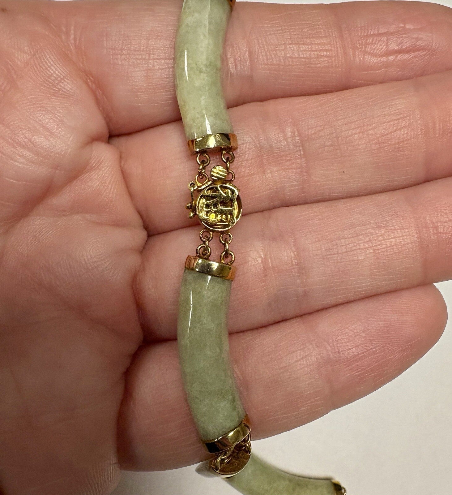 14K Gold & Celadon Jade Necklace – Vintage 17” Oriental Filigree Elegance