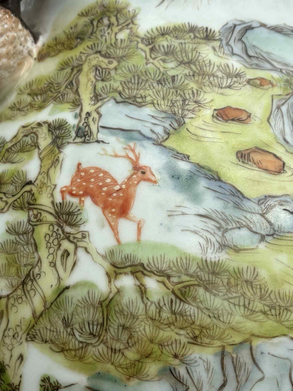 Antique Chinese Famille Rose Deer & Pine Vase Qianlong Mark Late Qing 18”