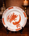 Antique Chinese Porcelain Plate Iron Red Pheasant Peony Qianlong Mark 9”