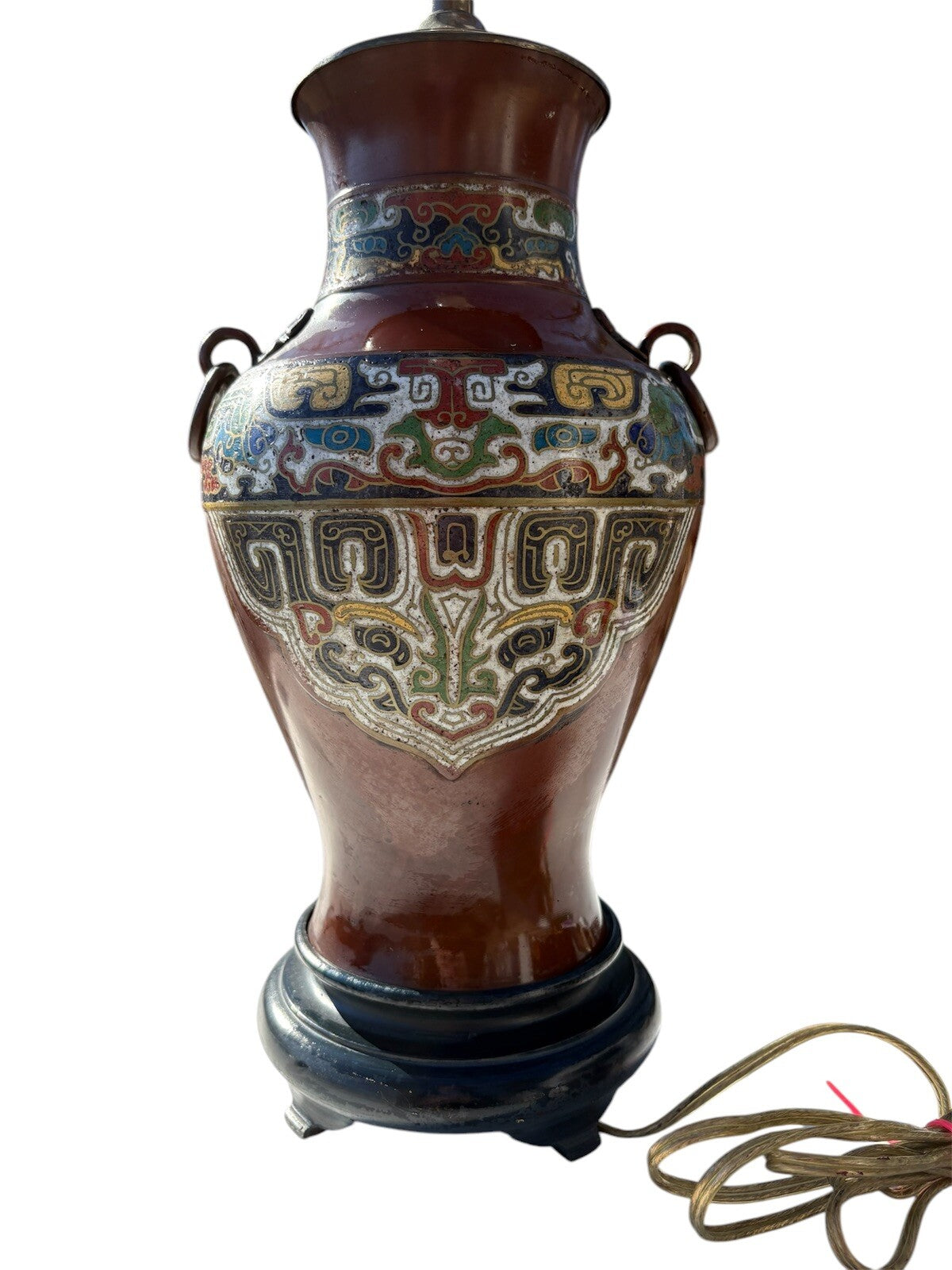 Stunning Vintage Chinese Champleve Enamel Vase Table Lamp 31” Tall